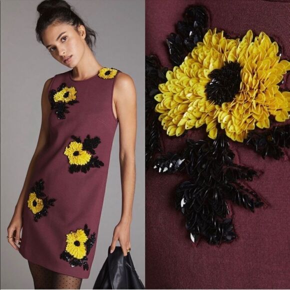NEW Dhruv Kapoor Anthropologie Sequin Shift Mini Dress Plum - Picture 1 of 13